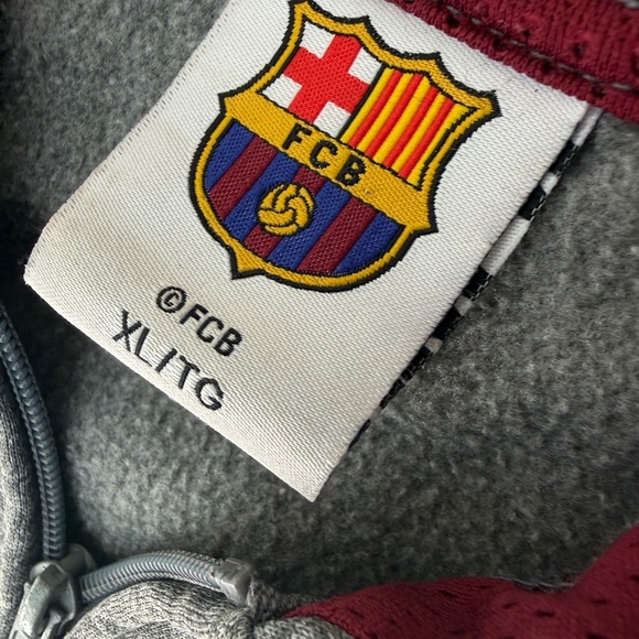 FC Barcelona Gray Marron Hoodie Kangaroo Pocket Sz Xl Fanatic soccer Streetwear - Picture 6 of 13